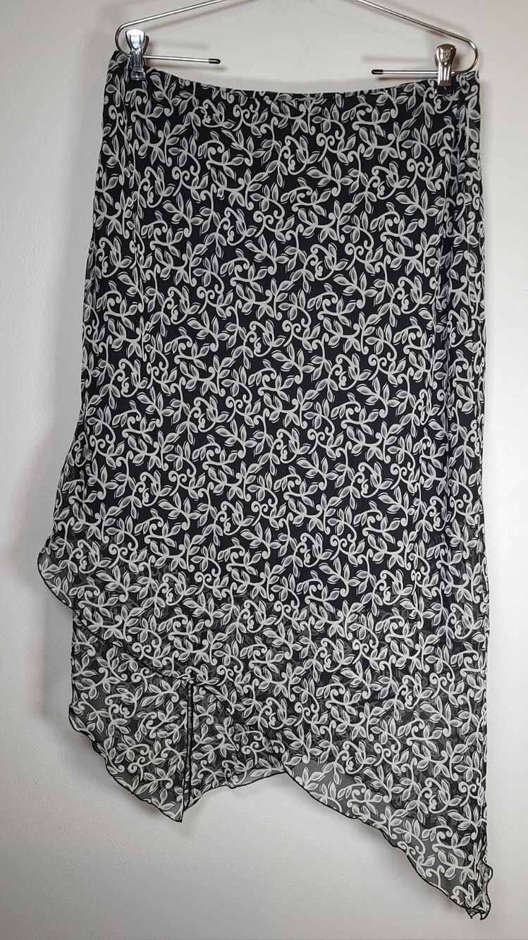 Vintage 90s Floral Black Cream Asymmetrical Hanky Skirt Womens Plus 18 Grunge